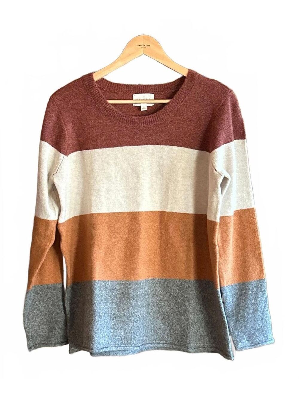 NWT Pinque Size XL Colorblock Sweater Rust Cream Orange Knit Crew Neck Pullover